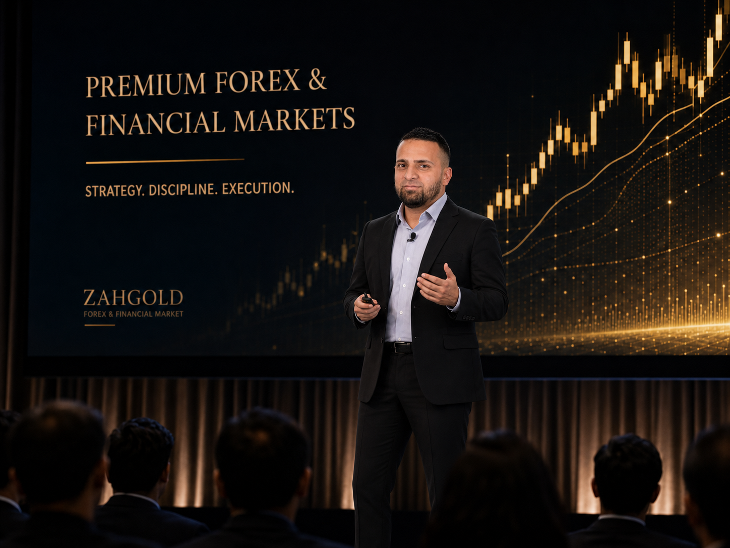 FahGold founder presenting at a premium forex and financial markets event